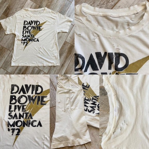 David Bowie Live Santa Monica '72 Light Cream crewneck T-shirt Size M - Picture 4 of 4